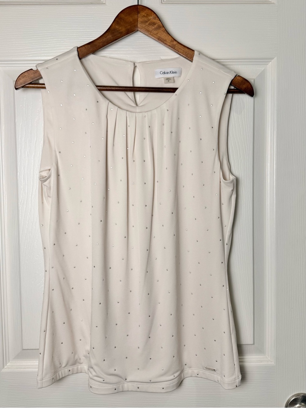 Calvin Klein Cream Sleeveless Beaded Pleat Front Camisole